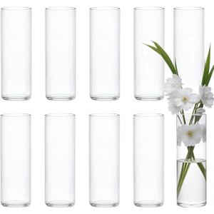 10 Pack Glass Vases for Centerpieces, 8 Inch Tall Small Clear Glass Flower Vase Cylinder Vases for Centerpieces Wedding Home Table Decor