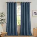 NICETOWN Semi Sheer Flax Linen Navy Blue Curtains 96 inches Long, Grommet Thick Linen Curtains Privacy Added with Light Filtering Window Treatments for Bedroom, W55 x L96, 2 Panels