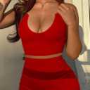 2 Piece Outfit Maxi Dress for Women, Summer Deep U Neck Sleeveless Tank Crop Tops Long Skirt Set Party Bodycon Dresses (Red, M)