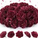 50 Pcs Artificial Flowers, 3.2 Inches Silk Rose Head Flowers Fake No Stem for Wedding Bridal Bouquet Home Floral Decor DIY Centerpieces Arrangements Party Tables Decoration(Burgundy)