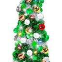 5 Ft Pop Up Tinsel Christmas Tree with Timer 60 Warm Multi Color Change Lights 15 Ball Ornaments 4 Modes 3D Star Battery Operated Artificial Xmas Tree Home Indoor Outdoor Decor (Green Silver)