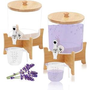 2.5L Laundry Detergent Dispenser, Laundry Liquid Dispenser with Stainless-Steel Tap, Liquid Soap Fabric Softener Container for Laundry Room (Round Large + Small)