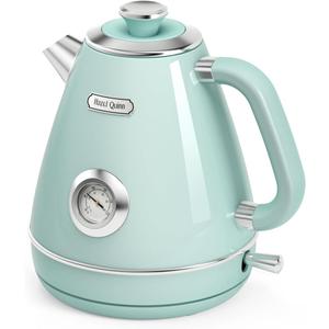Hazel Quinn Retro Electric Kettle - 1.7 Liters / 57.5 Ounces Tea Kettle with Thermometer, All Stainless Steel, 1200 Watts Fast Boiling, BPA-free, Cordless, Automatic Shut Off - Mint Green