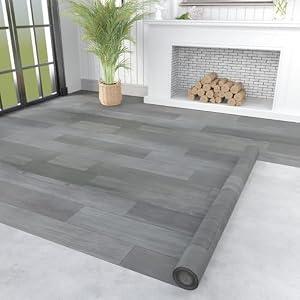 Oxdigi Vinyl Flooring Roll 107 sq.ft | 3'4"W x 32'10"L, PVC Leather-Like Linoleum Floor Covering, Waterproof Durable Heavy Vinyl, Easy to Install with Tape, Removable- No Adhesive Backing, Ash Grey