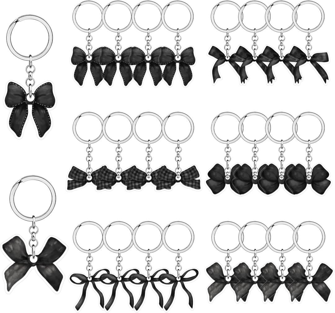 24Pcs Black Bow Keychains Coquette Birthday Decorations Girl, Bow Party Favors Birthday Party Decor Acrylic Keyrings for Girl Bday Bachelorette Baby Shower Bridal Shower Party Supplies