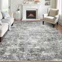 Area Rugs for Living Room: 9x12 Washable Neutral Abstract Rug for Bedroom Large Soft Modern Dining Room Rugs Indoor Floor Low Pile Carpet for Home Office Nursery - Grey