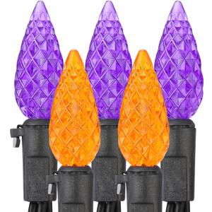 Brizled Purple & Orange Lights, 33ft 100 LED Faceted C5 Orange Halloween String Lights, 120V UL Certified Purple Light Set Connectable Halloween Light for Indoor Outdoor Tree Xmas Party Decoration