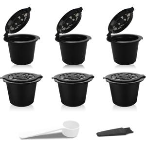 Reusable espresso Capsules Refillable Coffee Pods - Coffee Capsule Filter Compatible With Nespresso Coffee Machines - Replacement for Nespresso Capsules Black Coffee Filter Capsule - 6 units