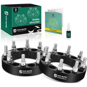 YHTAUTO 8x6.5 Wheel Spacers 1.5 Inch Compatible with Chevrolet, GMC, Ram, Hummer Models, Silverado Suburban Tire Spacers w/ M14x1.5 & 12.9 Grade Studs, 38.1 mm Hub Bore 8 Lug 2PCS Black Wheel Adapter