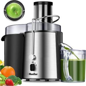Mueller Juicer Ultra Power, Easy Clean Extractor Press Centrifugal Juicing Machine, Wide 3" Feed Chute for Whole Fruit Vegetable, Anti-drip, Silver