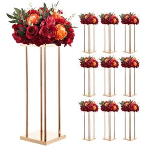 VEVOR Wedding Flower Stand, 10PCS 23.62-inch Column Flower Stand, Floral Stands with Metal Laminate, Cylindrical Cubic Floral Display Rack for Wedding, Party, Birthday, Home,French Gold Centerpiece Stands