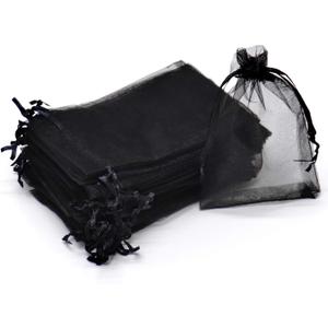 100Pcs Sheer Organza Bags 5x7 Inch, Black Wedding Party Favor Bags with Drawstring, Holiday Gift Candy Pouches