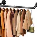 Wall Mounted Clothes Rack 38.4 Inch, Industrial Pipe Clothing Rack, Black Wall Clothing Rack, Multi-Purpose Clothing Hanging Rod for Laundry Room, Closet Storage,Bedroom, Closet (1 Pack)