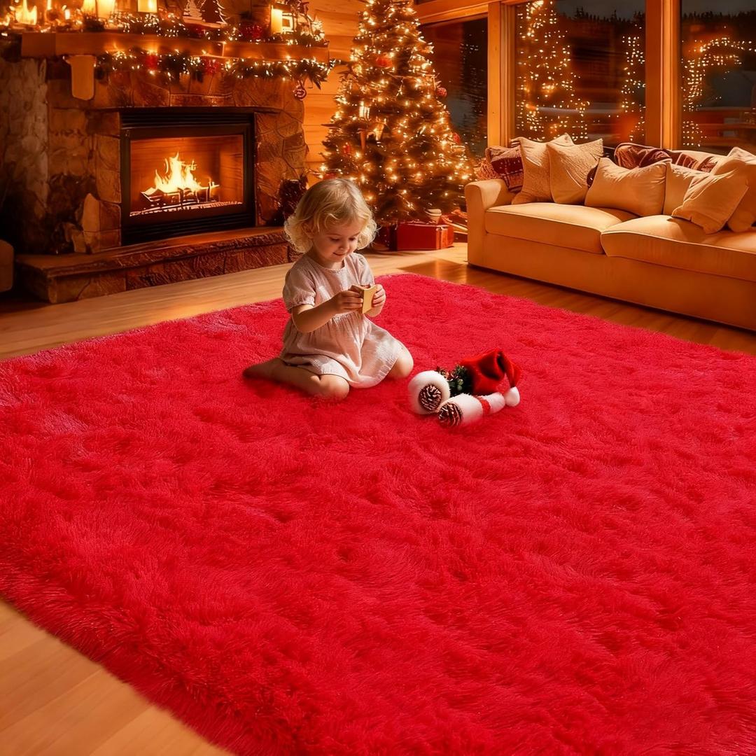 Mtandyx 8x10 Area Rugs Living Room, Large Plush Fluffy Bedroom Carpet, Non-Slip Upgraded Indoor Thick Soft Rug, Modern Plush Carpet Suitable for Kids Home Decor Aesthetics Dorm, Red.