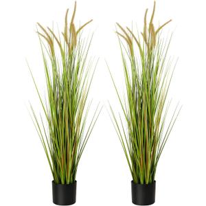 KOL 4ft Artificial Horsetail Grasses (2-Pack) - 47.2in Tall Realistic Faux Plants for Indoor Outdoor, Potted Fake Grass Decor for Home Office Wedding, Low Maintenance Houseplant Gift (Green)