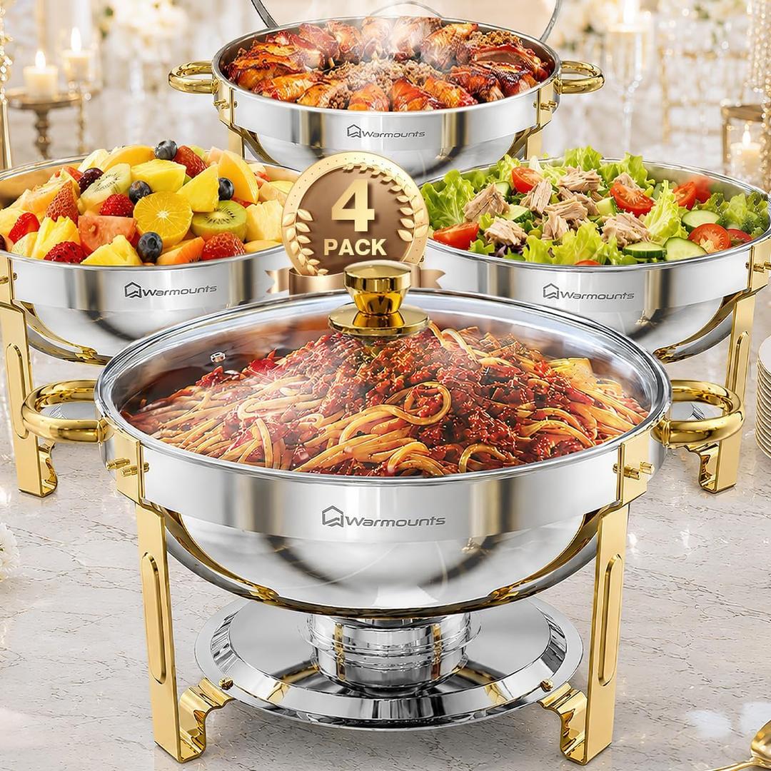 WARMOUNTS Chafing Dishes for Buffet, Food Warmers with Glass Lid, 4 Pack
