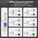 1/2" Offset Extension Wrench, Impact Ratchet Extender for Electric Drill with 6 Square Drive Adapters & Sockets(3/8" 1/4" 1/2" )High Torsion Steel Wrench Extender Slim Design for Tight Narrow Spaces
