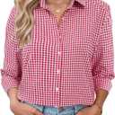 LOMON Womens Long Sleeve Button Down Shirts Casual Loose Fit Cotton Collared Blouses (Red, S)