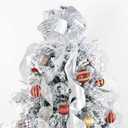 LEEQE Silver Grid Christmas Tree Topper Bow 11 Inch with 6 Ribbon Tails 3 Yards Long Wired Ribbon for Holiday Easy Style Party Decoration