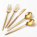 Rubtlamp 90Pcs Gold Plastic Silverware, Gold Disposable Utensils, Plastic Cutlery Include 30 Plastic Knives, 60 Forks and Spoons, Fancy Plastic Silverware Heavy Duty for Party