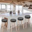FUANGUI Bar Stool Covers Round Set of 2, Waterproof PU Seat Covers With Elastic Bands, Chair Covers Washable Cushion Slipcover for 12-15 Inch - Black