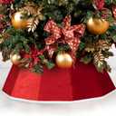 Christmas Tree Collar, 26.3" Red Velvet Foldable Tree Ring Skirt for Pencil Tree, Rustic Farmhouse Tree Stand Base Cover for Artificial Trees, Xmas Holiday Home Dcor
