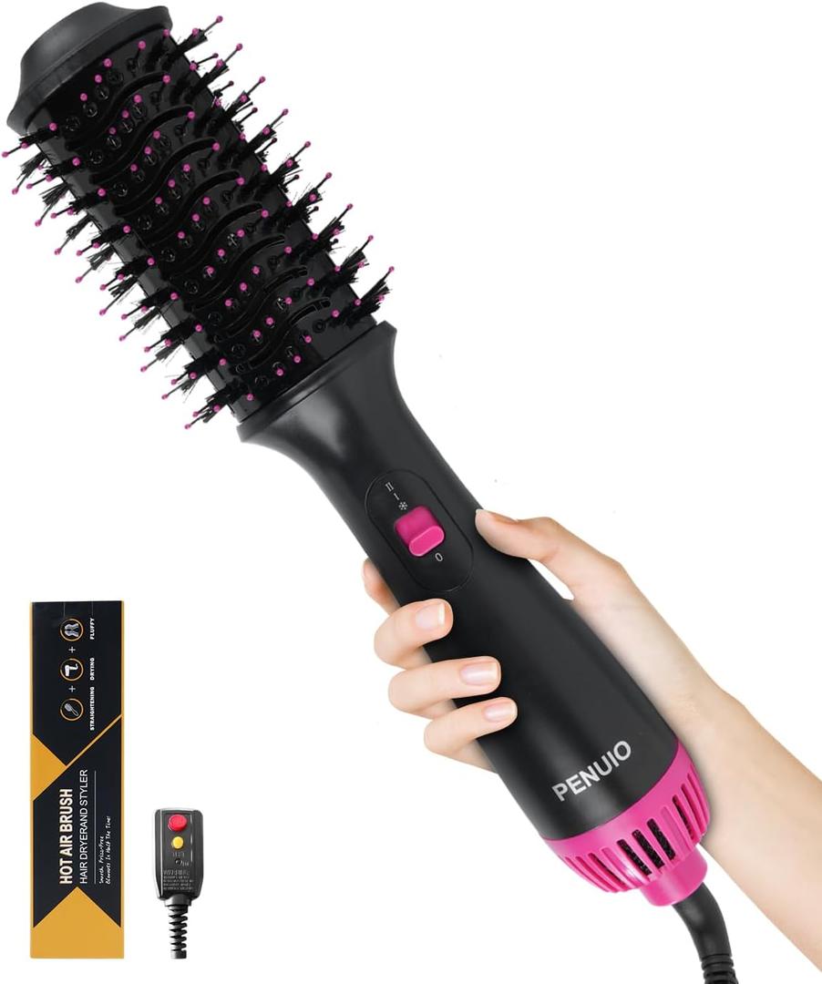 Hair Dryer Brush Blow Dryer 4-in-1 Hot Air Styler, Blowout Brush Hair Dryer Styler & Volumizer with Ionic Technology|Oval Titanium Barrel|Anti-frizz Blowout for Drying, Straightening 2.4''