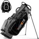 14 Way Golf Bags for Men-Premium PU Leather Golf Bag with Stand, Golf Stand Bag with Detachable Dual Strap, Rangefinder Pouch, Full Length Dividers (Gray-Prime)
