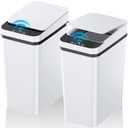 Bathroom Can with Lid, KOEYLE 2 Pack 2.2 Gallon Automatic Touchless Garbage Can, Small Motion Sensor Smart Can, Slim Waterproof Bin for Bedroom, Bathroom, Office, Living Room (White)