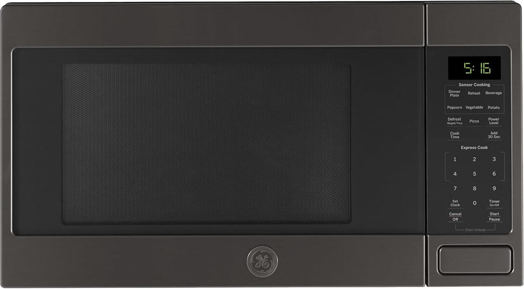 GE Countertop Microwave Oven, 1,150-watt Capacity, 1.6 Cubic Ft., 8 Auto Cooking Settings, Child-Lock Technology, Kitchen Essentials for The Countertop, Dorm Room or Apartment, Black Stainless