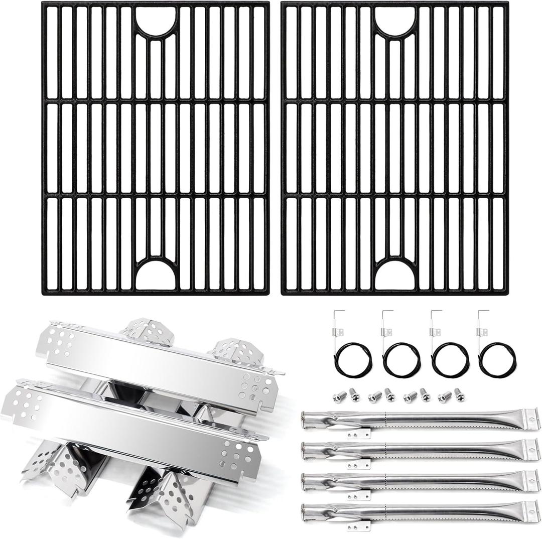 Grill Replacement Parts for Nexgrill 4 Burner 720-0830H, 720-0783E, 720-0830D, 720-0958A, Cast Iron Grill Grates, Heat Plates, Burners and Igniters Kit for Nexgrill Replacement Parts 4 Burner