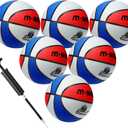 Wettarn 6 Pcs Size 5 Basketballs Bulk Christian Charity Donation Supplies 27.5 Inch Basketball with Pump Xmas Gifts for Boys and Girls Games Training (Blue, White, Red)