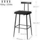 Bar Stools Set of 2, Tall Bar Stools with Backrest and Footrest, Counter Height Bar Chairs, Industrial Barstools with PU Leather Cushion, for Kitchen, Dining Room, Bar, Cafe (Black) KBS515B