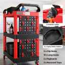 VEVOR 3 Tier Utility Cart on Wheels, 300 LBS Rolling Tool Storage with Pegboards & 360° Swivel Wheels (2 Brakes), Heavy Duty Plastic Rolling Cart for Garage, Warehouse & Repair Shop