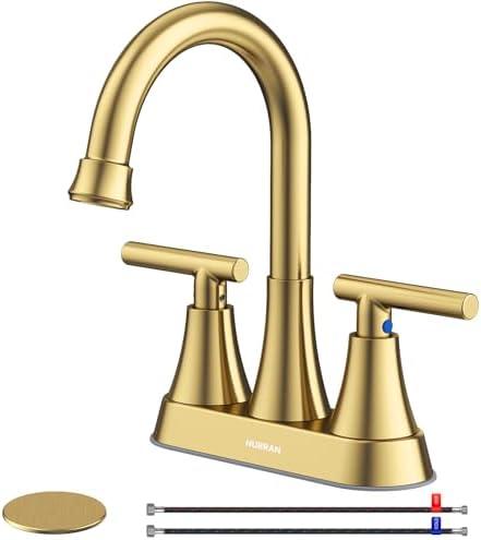 4 inch Brushed Gold Bathroom Sink Faucet with Pop-up Drain and 2 Supply Hoses, Stainless Steel Lead-Free 2-Handle Centerset Faucet for Bathroom Sink Vanity RV - Amazon.com
