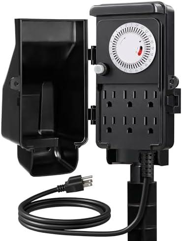 DEWENWILS Outdoor Mechanical Power Strip Timer, 24 Hour Multi Socket, Waterproof 6 Outlet Garden Power Stake, 6 ft Cord, 1800W/15A Heavy Duty, for Lights, Yard, Garden DEWENWILS Outdoor Mechanical Power Strip Timer, 24 Hour Multi Socket, Waterproof 6 Outlet Garden Power Stake, 6 ft Cord, 1800W/15A Heavy Duty, for Lights, Yard, Garden