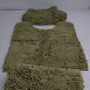 ITSOFT 3pc Non-Slip Shaggy Bathroom Mat Set, Includes 24 x 21 Inches U-Shaped Contour Toilet Rug, 34 x 21 Inches Bathmat and 1 Toilet Lid Cover, Sage Green