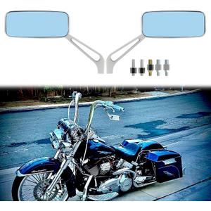8mm/10mm Black Rectangle Motorcycle Rear view Side Mirrors for Cruiser Chopper Honda Kawasaki Suzuki Yamaha (Silver)
