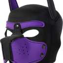 Neoprene Puppy Face Muzzle Dog Removable Full Head Hood Mask With Ears (Purple, One Size)