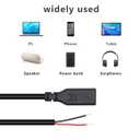 USB C Power Pigtail Cable 1.6FT 24AWG 5V 3A USB Type-C Female Plug to 2 Pin Bare Wire Open End Power Pigtail Cord DIY, Black (50CM,6 Pcs), 0.5m