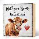 2 x Will You Be My Valentine Wood Block Plaque Box Sign for Home Living Room Coffee House Bar Shelf Table Office Decoration, Valentines Day Anniversary Decor Gifts for Girlfriend Boyfriend Couple