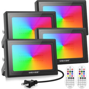 MEIKEE 35W RGBW LED Flood Lights, 3500LM RGB Color Changing Flood Security Lights, 350W Equivalent IP66 Waterproof Dimmable Wall Floodlights Christmas Halloween Decoration Outdoor Lighting (4 Pack)