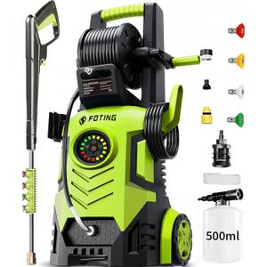 5000PSI Pressure Washer with Adj-8-Level Touch Screen, 34" Tall Power Washer, 4 Quick Connect Nozzles, Inlet Hose&Filter&500mlFoam Cannon for Cars/Fences/Driveways, Green