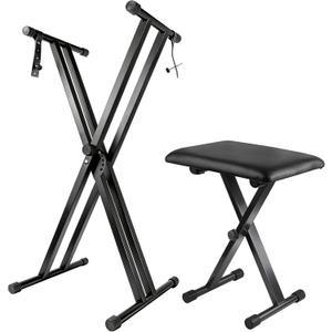 Keyboard Stand Piano Bench Set, 2026 Upgrade Heavy Duty Double X Keyboard Stand Piano Stand, Adjustable&Portable Digital Piano Stand with Locking Straps (Piano Keyboard Stand x 1, Piano Bench x 1), for 54-88 key Electric Pianos