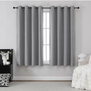 THOOO 100% Blackout Curtains Natural Linen Textured Blackout Curtains 63 Inch Length for Bedroom Living Room Nursery, Farmhouse Thermal Insulated Grommet Curtains Room Darkening 2 Panels,Dark Grey One Curtain Missing