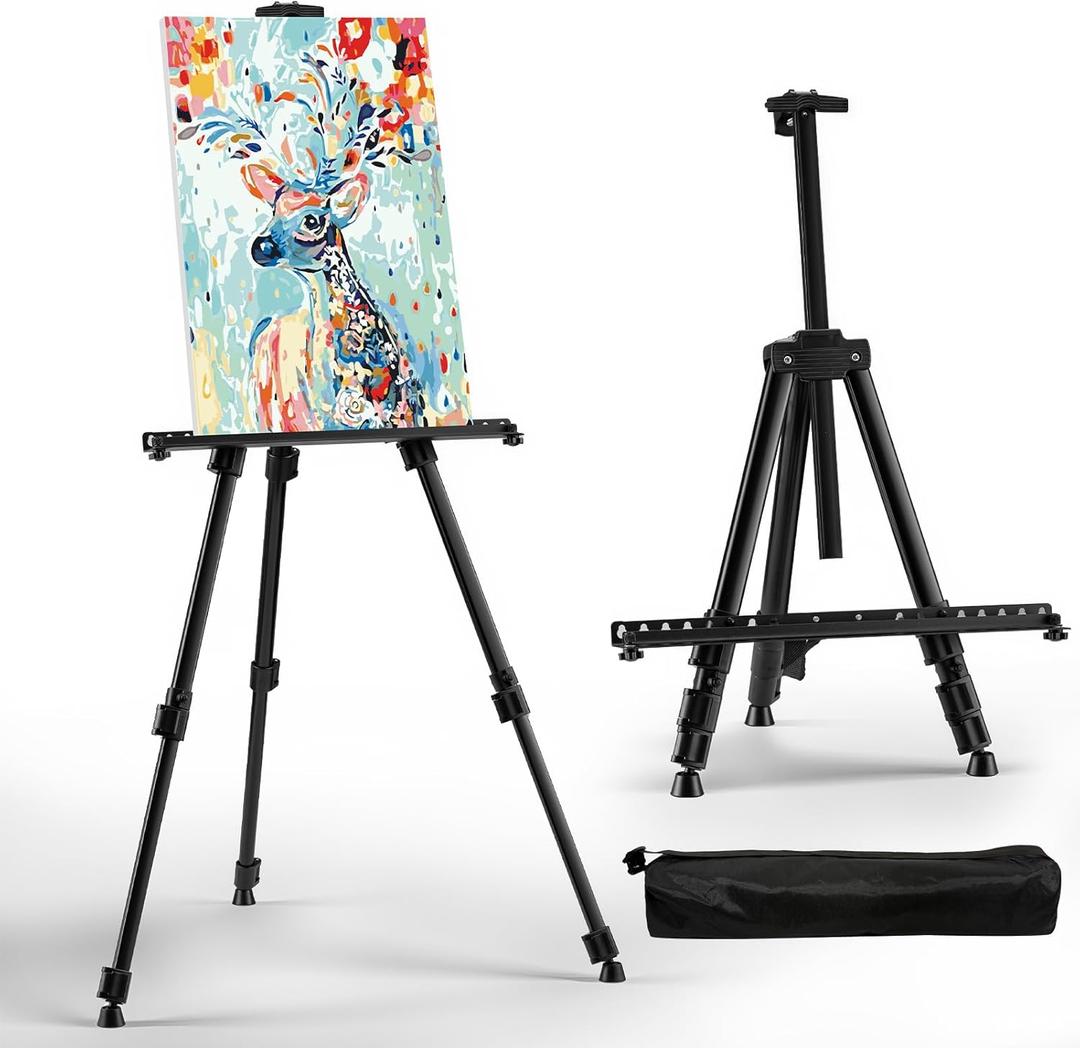 Art Easel for Painting and Display  Adjustable Floor 66 Inch Folding Aluminum Easel Stand for Sign - Table Top Canvas Stand - Portable Drawing Paint Heavy Duty for Artists Adults Holder or Teen