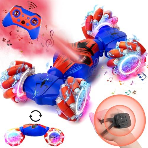 Remote Control Car for Boys 8-12, 4WD Gesture Sensing RC Stunt Car 2.4Ghz with Lights Music Sprayer RC Cars for Boys Age 4-7 8-12 Hand-Controlled Cars Toys Birthday Gifts for Kids Girls Blue