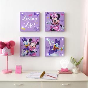 Disney Minnie Mouse LED Canvas Wall Art  4-Pack Set for Kids  Light-Up 11x11 Panels  Minnie Room Dcor for Girls  Battery Operated Wall Hanging for Bedroom or Playroom