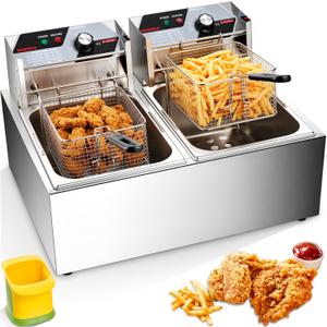 Commercial Deep Fryer with Basket, 21.2QT 3400W Large Electric Stainless Steel Countertop Fryer, for Home and Restaurant Use, 20L