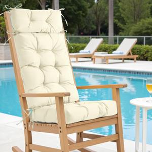 Rocking Chair Cushions for Indoor Rocker, Comfortable Polyester Brushed Tufted Non-Slip Rocking Chair Pads with Ties for Adirondack, Glider Chair rocker replacement cushions, Beige Cream, 52"x19"x4"
